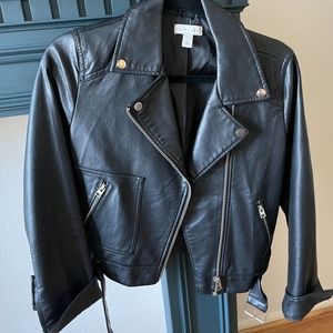 Topshop Faux Leather Belted Biker Jacket